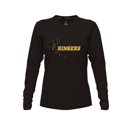 [CUS-DFW-TEES-CMF-VNK-LSL-BLK-FYXS-LOGO2] Decker Comfort T-Shirt (Female Youth XS, Black, V Neck, Logo 2, Long Sleeve)