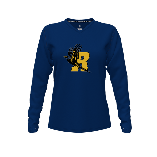 [FTLVPTNV-FYXS-LOGO1] Decker Performance T-Shirt (Female Youth XS, Navy, V Neck, Logo 1, Long Sleeve)