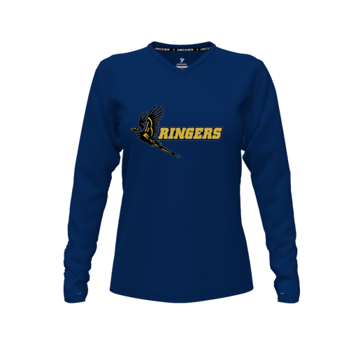 [FTLVPTNV-FYXS-LOGO2] Decker Performance T-Shirt (Female Youth XS, Navy, V Neck, Logo 2, Long Sleeve)